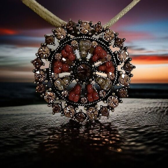 Y2K Rhinestone Disc Necklace Bohemian Cord Whimsigoth Fairy Coquette Lia Sophia - Picture 15 of 16